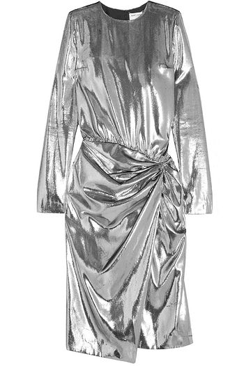 SAINT LAURENT Gathered velvet-lamé dress