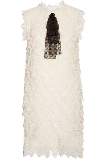 CHLOÉ Bow-embellished broderie anglaise silk-organza mini dress