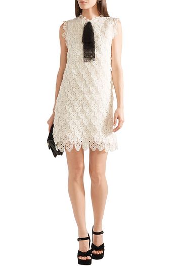 CHLOÉ Bow-embellished broderie anglaise silk-organza mini dress