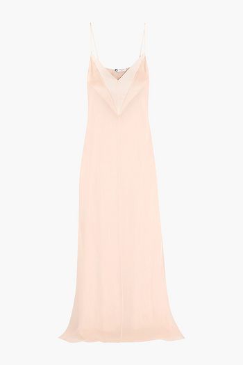 LANVIN Satin and velvet-paneled silk-georgette gown
