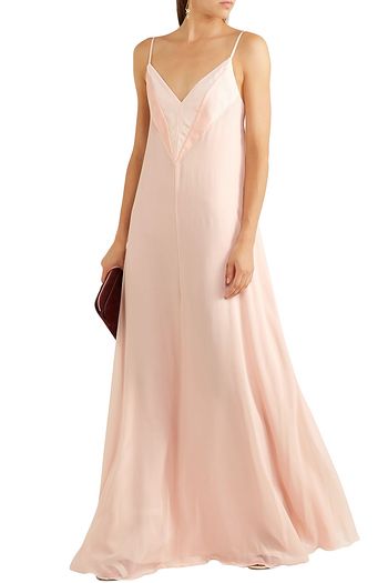 LANVIN Satin and velvet-paneled silk-georgette gown