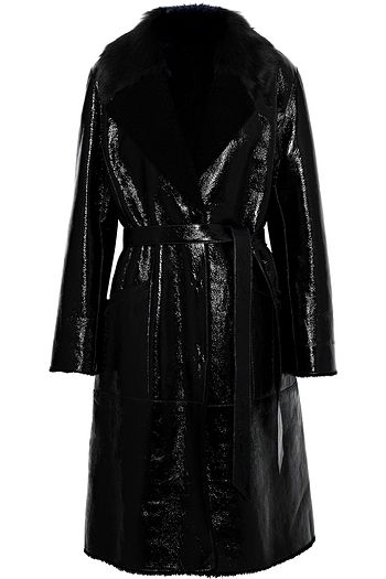 YVES SALOMON Shearling and patent-leather coat
