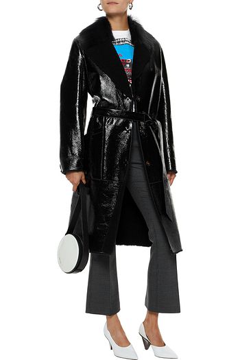 YVES SALOMON Shearling and patent-leather coat