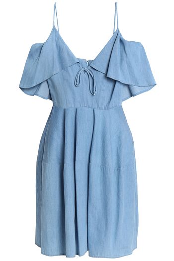 NICHOLAS Cold-shoulder ruffled cotton-chambray mini dress