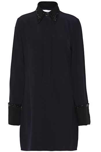 VICTORIA, VICTORIA BECKHAM Bead-embellished satin-crepe mini shirt dress
