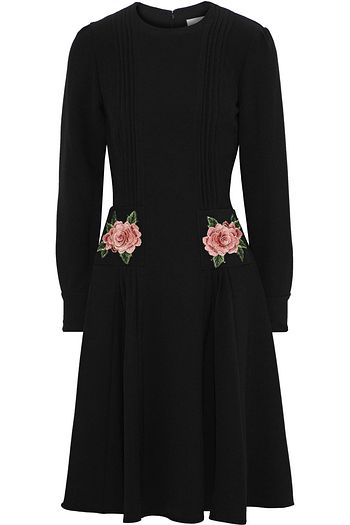 MIKAEL AGHAL Floral-appliquéd pintucked crepe dress