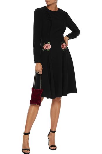 MIKAEL AGHAL Floral-appliquéd pintucked crepe dress
