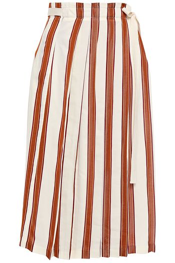 TORY BURCH Pleated striped jacquard midi wrap skirt