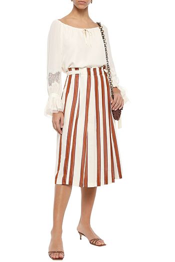 TORY BURCH Pleated striped jacquard midi wrap skirt
