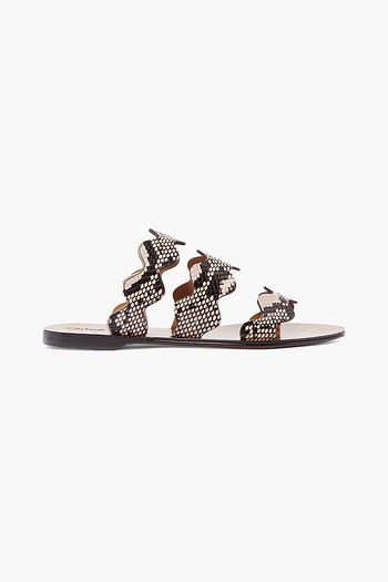 CHLOÉ Lauren scalloped snake-effect leather slides
