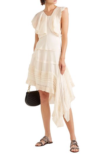 CHLOÉ Lauren scalloped snake-effect leather slides
