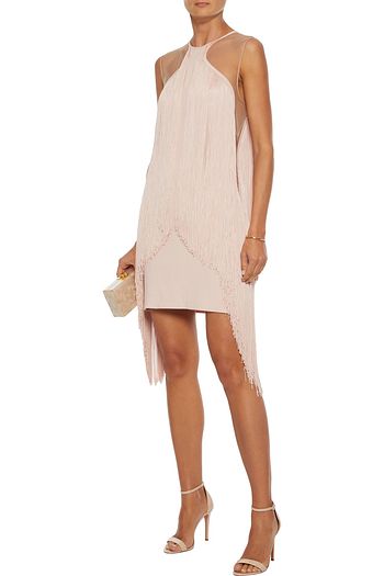 STELLA MCCARTNEY Minikleid aus Cady mit Fransen und Tülleinsätzen