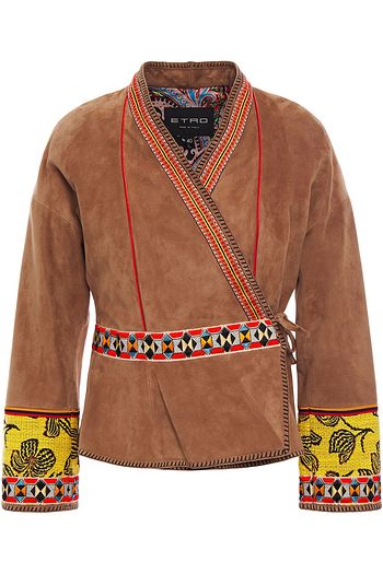 ETRO Jacquard-trimmed suede kimono