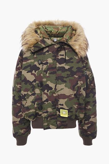 R13 Faux fur-trimmed canvas hooded down jacket