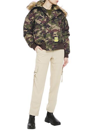R13 Faux fur-trimmed canvas hooded down jacket
