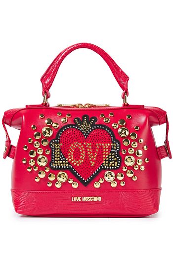 LOVE MOSCHINO Embellished quilted smooth and lizard-effect faux leather tote