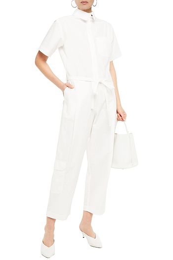 DEVEAUX Cropped belted shell jumpsuit