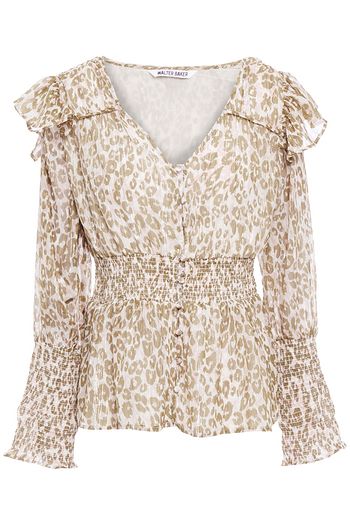 WALTER BAKER Ailsa shirred leopard-print metallic georgette blouse