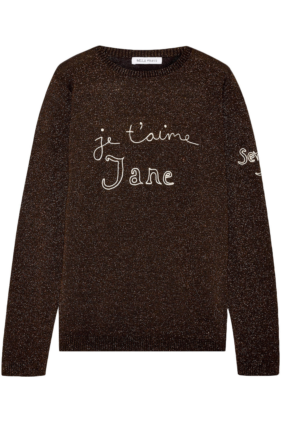 Bella Freud Woman Je T’aime Jane Embroidered Metallic Wool-blend Sweater Bronze Size XS