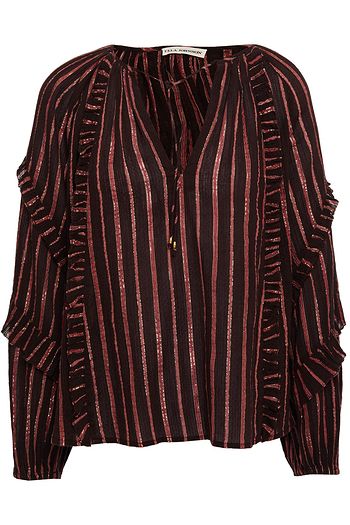 ULLA JOHNSON Ruffled striped cotton and Lurex-blend blouse