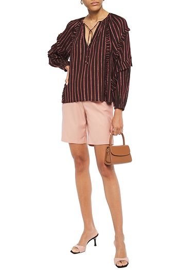 ULLA JOHNSON Ruffled striped cotton and Lurex-blend blouse
