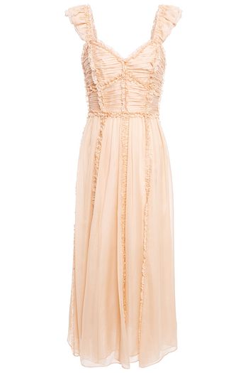 ULLA JOHNSON Midikleid aus Seiden-Voile mit Falten und Rüschen