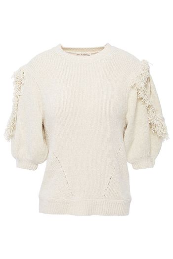 ULLA JOHNSON Noor Pullover aus einer gerippten Seiden-Baumwollmischung mit Fransen