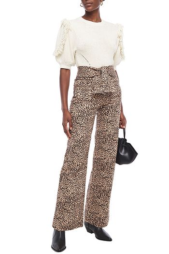 ULLA JOHNSON Wade Jeans mit weitem Bein, Bindegürtel und Leopardenprint
