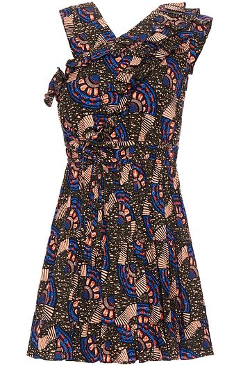 ULLA JOHNSON Ausgestelltes Minikleid aus einer Baumwollmischung mit Rüschen und Print