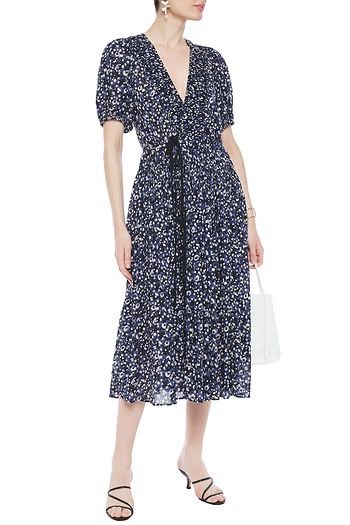 ULLA JOHNSON Bedrucktes Midikleid aus Baumwollgaze mit Schleife