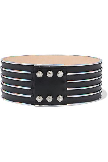 BALMAIN Iridescent-trimmed leather waist belt