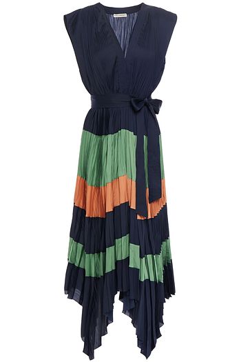 ULLA JOHNSON Asymmetrisches Midikleid aus Baumwollsatin mit Falten in Colour-Block-Optik
