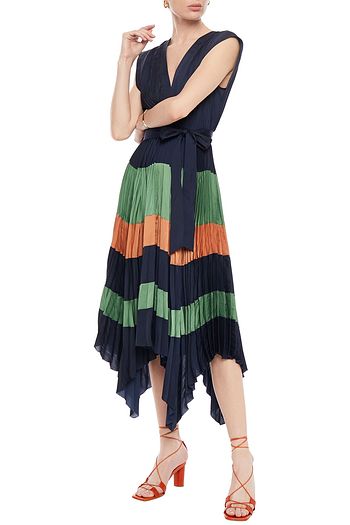 ULLA JOHNSON Asymmetrisches Midikleid aus Baumwollsatin mit Falten in Colour-Block-Optik