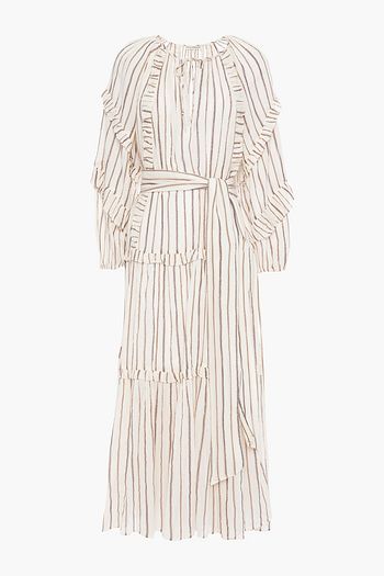 ULLA JOHNSON Ruffled striped cotton and Lurex-blend gauze midi dress