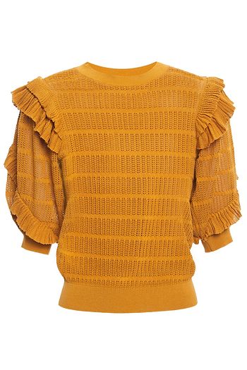 ULLA JOHNSON Aveline ruffled pointelle-knit cotton-blend top