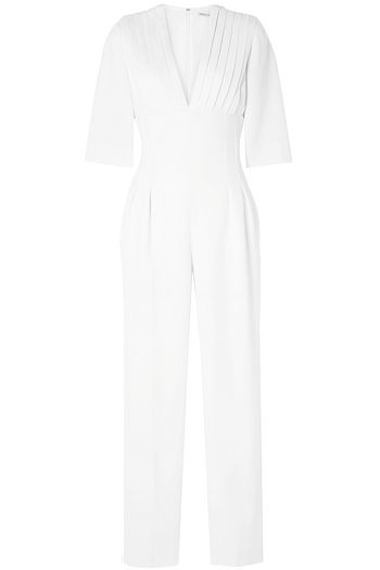 EMILIA WICKSTEAD Cropped pleated wool-crepe jumpsuit