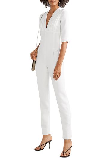 EMILIA WICKSTEAD Cropped pleated wool-crepe jumpsuit