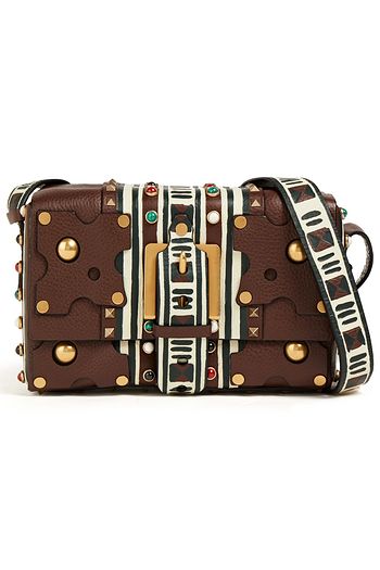 VALENTINO GARAVANI Embellished painted textured-leather shoulder bag