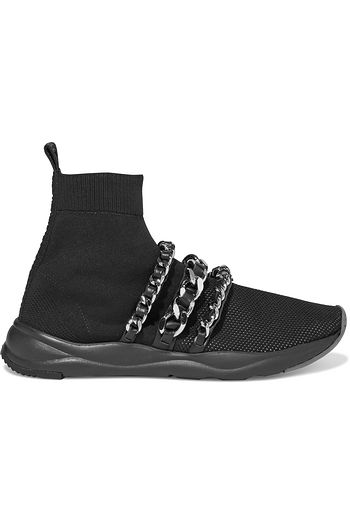 BALMAIN Cameron High-Top-Sneakers aus Stretch-Strick mit Lederbesatz und Kettendetail