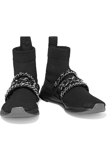 BALMAIN Cameron High-Top-Sneakers aus Stretch-Strick mit Lederbesatz und Kettendetail