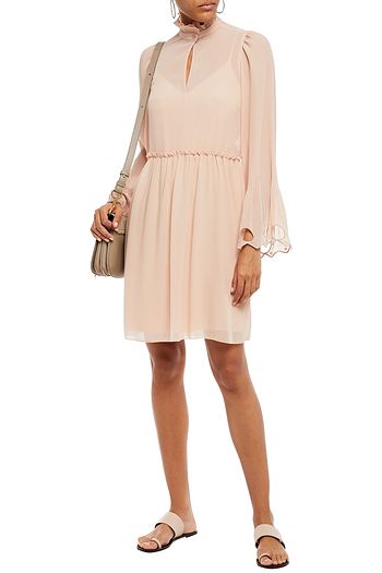SEE BY CHLOÉ Broderie anglaise-trimmed plissé-paneled georgette dress