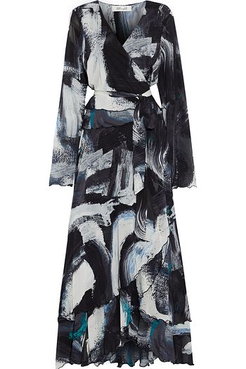 DIANE VON FURSTENBERG Bernyce asymmetric printed stretch-mesh maxi wrap dress