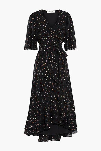 DIANE VON FURSTENBERG Berdina Midi-Wickelkleid aus Chiffon mit Fil Coupé in Metallic-Optik