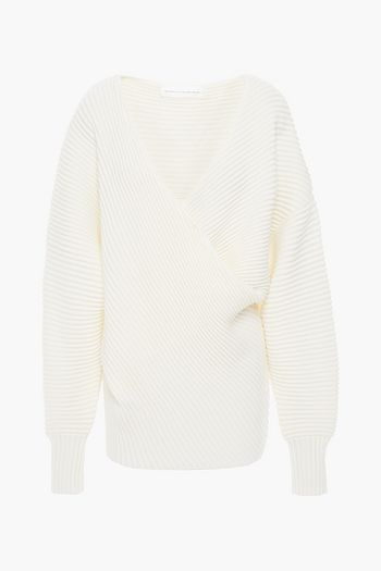 VICTORIA, VICTORIA BECKHAM Wrap-effect ribbed wool sweater