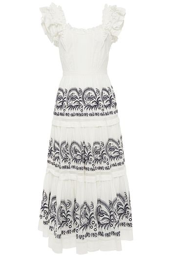 ULLA JOHNSON Midikleid aus Baumwolle mit Rüschen und Stickereien