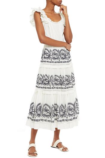 ULLA JOHNSON Midikleid aus Baumwolle mit Rüschen und Stickereien