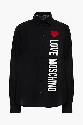 LOVE MOSCHINO Appliquéd printed cotton-blend poplin shirt
