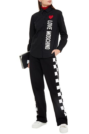 LOVE MOSCHINO Appliquéd printed cotton-blend poplin shirt