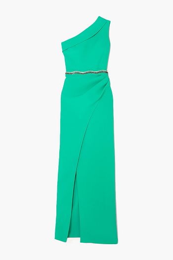 SAFIYAA Camille one-shoulder crystal-embellished crepe gown
