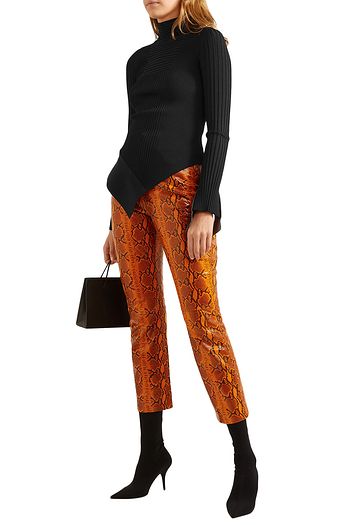 OFF-WHITE™ Asymmetric paneled ribbed-knit turtleneck top